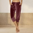 thumbnail image 1 of BLCHUNen Capri Pants for Women Casual Lightweight Drawstring Velour Plush Sleep Nightwear Pajamas Lounge Pants with Pockets, 1 of 6
