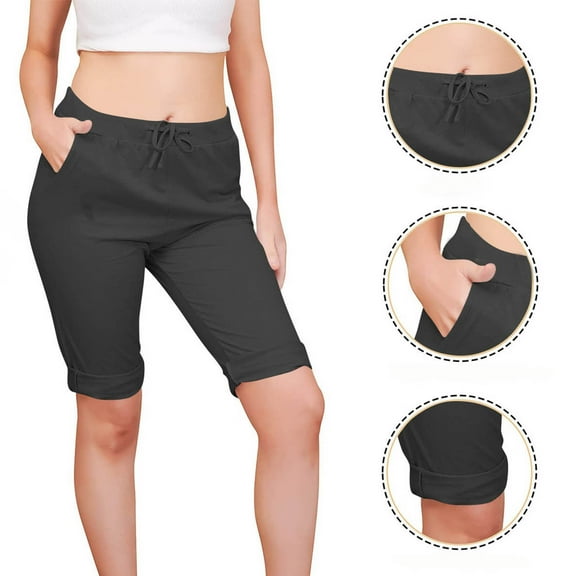 BLCHUNen Capri Pants for Women Casual Lightweight Loose Stretch Drawstring Elastic Waist Workout Active Sports Pants with Pockets