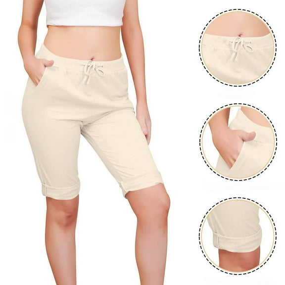 BLCHUNen Capri Pants for Women Casual Lightweight Loose Stretch Drawstring Elastic Waist Workout Active Sports Pants with Pockets