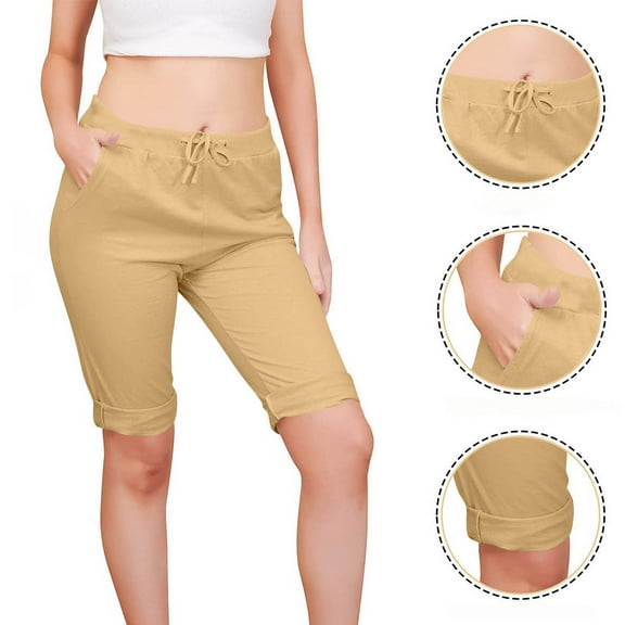 BLCHUNen Capri Pants for Women Casual Lightweight Loose Stretch Drawstring Elastic Waist Workout Active Sports Pants with Pockets