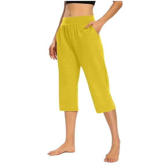 BLCHUNen Capri Pants for Women Straight Leg High Waisted Summer Casual Officewear Loose Work Pants with Pockets