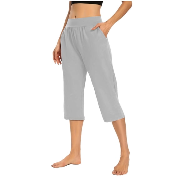 BLCHUNen Capri Pants for Women Straight Leg High Waisted Summer Casual Officewear Loose Work Pants with Pockets