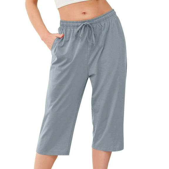 BLCHUNen Capris Pants for Women Casual Drawstring Elastic Waist Loose Breathable Home Nightwear Sleep Lounge Pajamas with Pockets