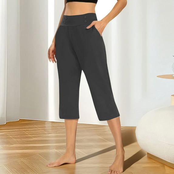 BLCHUNen Capris Pants for Women Loose Elastic Waist Lightweight Breathable Button Casual Outdoor Sports Active Athletic Yoga Pants
