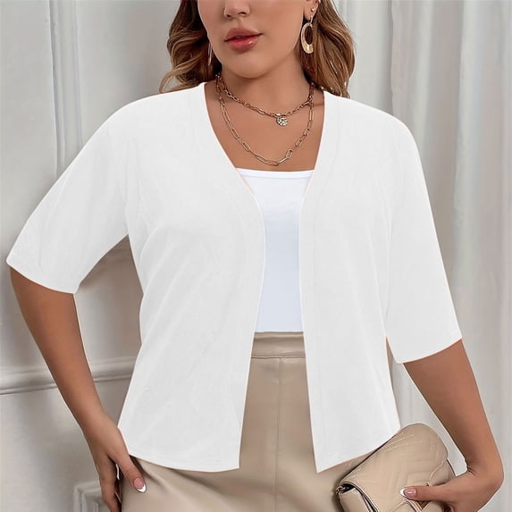 BLCHUNen Cardigan for Women Plus Size Ribbed Half Sleeve Casual Open Front Lightweight Breathable Outwear