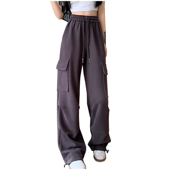 BLCHUNen Cargo Pants Women Ruched Hiking Pants Summer Drawstring High Elastic Waisted Casual Camping Loose Trousers