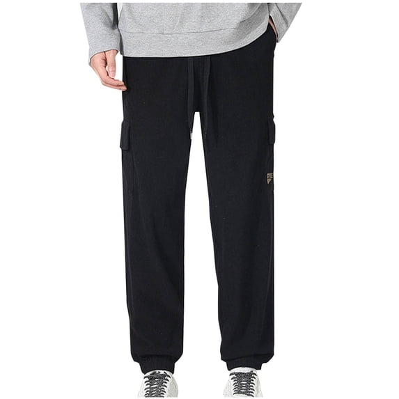 BLCHUNen Cargo Pants for Men Linen Breathable Drawstring Elastic Waist Casual Workout Active