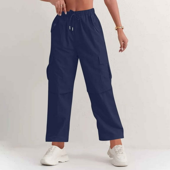 BLCHUNen Cargo Pants for Women Casual Lightweight Drawstring Elastic Waist Loose Leisure Sports Workout Pants with Pockets