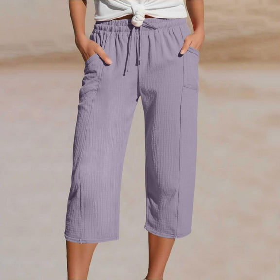 BLCHUNen Cargo Pants for Women Knee Length Lightweight Elastic Waist Casual Workout Gym Sports Lounge Pants with Pockets