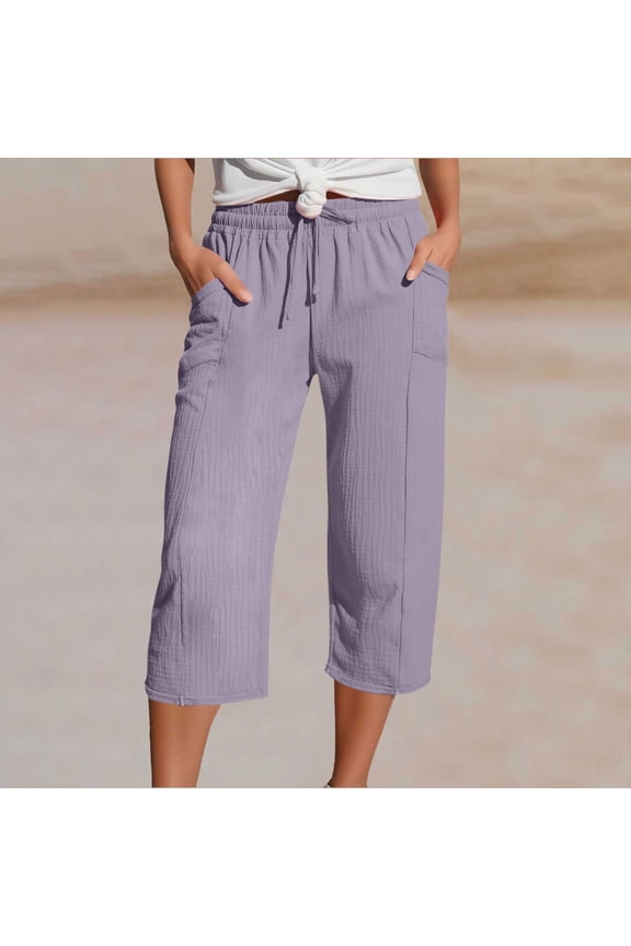 Cargo Pants for Women Knee Length Lightweight Elastic Waist Casual Workout Gym Sports Lounge Pants with Pockets