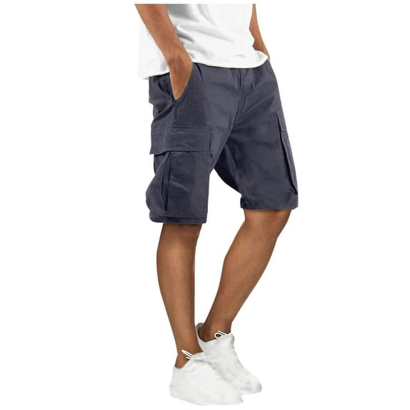 BLCHUNen Cargo Shorts for Mens Drawstring Knee Length with Multi Pockets Hiking Camping Shorts Summer