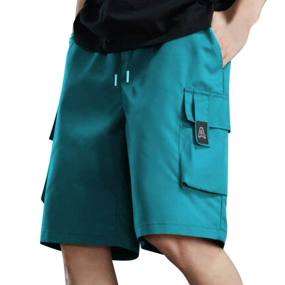 BLCHUNen Cargo Shorts for Mens Elastic Waist Drawstring Outdoor Hiking Camping Work Shorts with Pockets