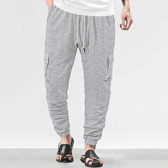 BLCHUNen Casual Pants for Men Loose Lightweight Casual Cargo Elatic Waist Drawstring Summer Trousers with Multi Pockets