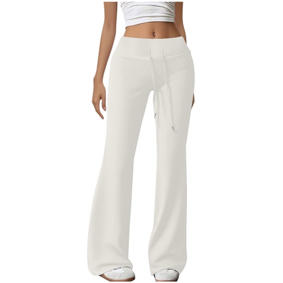 BLCHUNen Casual Pants for Women Flared Pants Drawstring Elastic Waist Lightweight Loose Comfy Loungewear Fall Trousers