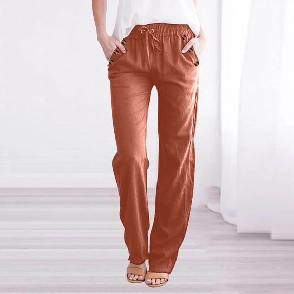BLCHUNen Casual Pants for Women Lightweight Drawstring Elastic Waist Straight Leg Sports Workout Pants with Pockets