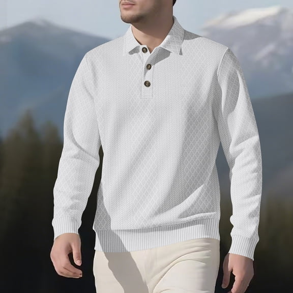 BLCHUNen Casual Tops for Men Long Sleeve Turndown Collar Loose Pullover Button Leisure Workout Sports Fall Tops