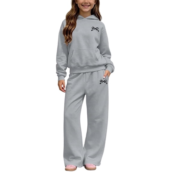 BLCHUNen Clothes for Girls 2 Piece Outfit Casual Hooded Workout Sweatshirts Wide Leg Print Pants Lightweight Workout Sets,Gray1