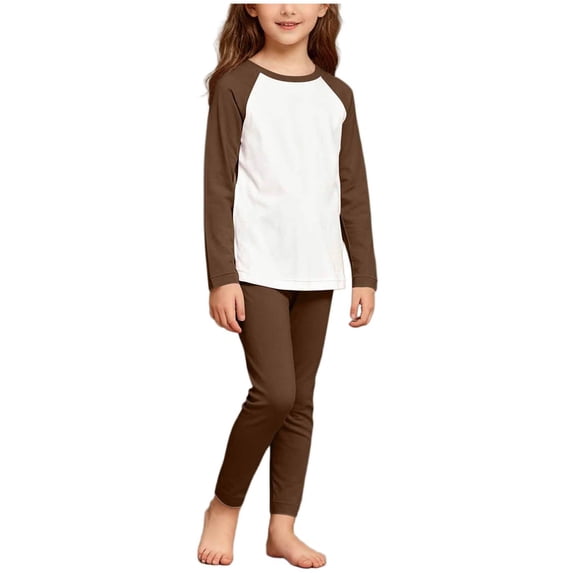 BLCHUNen Clothes for Girls Crew Neck Color Block Long Sleeve Tops Elastic Waist Fitting Pants Fall Casual Loungewear Set,150,Brown