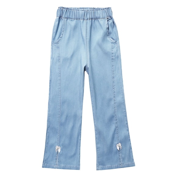 BLCHUNen Clothes for Girls Wide Leg Stretchy Denim Pants Elastic High Waist Bowknot Cute Streetwear Jean Pants