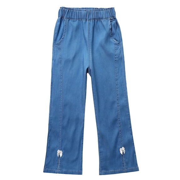 BLCHUNen Clothes for Girls Wide Leg Stretchy Denim Pants Elastic High Waist Bowknot Cute Streetwear Jean Pants
