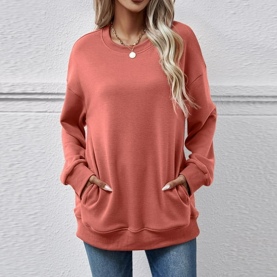 BLCHUNen Crew Neck Sweatshirts for Women Pullover Long Sleeve Casual Workout Gym Active Sports Fall Tops with Pocket