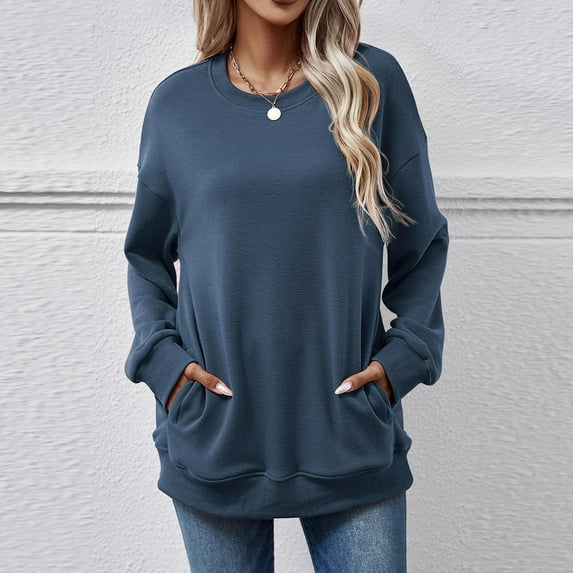 BLCHUNen Crew Neck Sweatshirts for Women Pullover Long Sleeve Casual Workout Gym Active Sports Fall Tops with Pocket