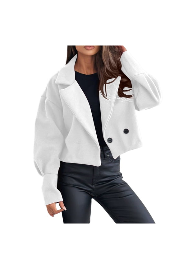 Crop Jackets for Women Loose Long Sleeve Open Front Coats Lapel Neck Button Comfortable Jackets Fashion,L,White