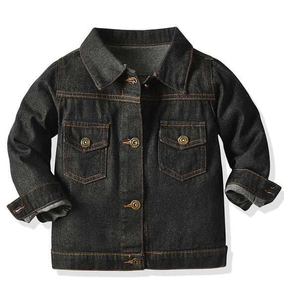 BLCHUNen Denim Jackets for Boys Kids Button down Jackets Collared Long Sleeve Streetwear Outerwear with Pockets,Black