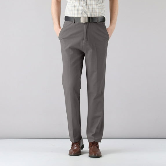 BLCHUNen Dress Pants for Men Cotton Flat Front Breathable Elastic Waist Office Work Business Casual Pants with Pockets