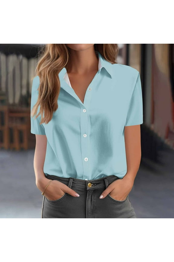 Dress Shirts for Women Button down Turndown Collar Lightweight Breathable Short Sleeve Summer Business Casual Tops