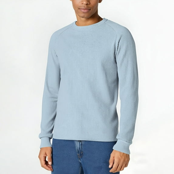 BLCHUNen Fall Tops for Men Ribbed Knitted Casual Crew Neck Pullover Long Sleeve Workout Gym Running Sports Shirts