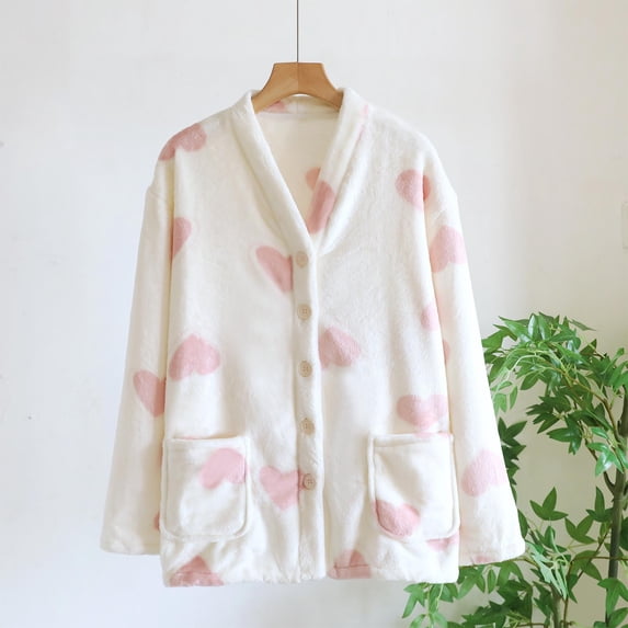 BLCHUNen Flannel Pajamas for Women Long Sleeve Button down V Neck Thickened Winter Warm Loungewear Tops with Pockets