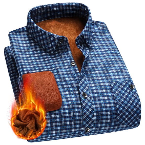 BLCHUNen Fleece Plaid Shirts for Men Button down Turndown Collar Casual Fall Winter Workout Warm Long Sleeve Tops
