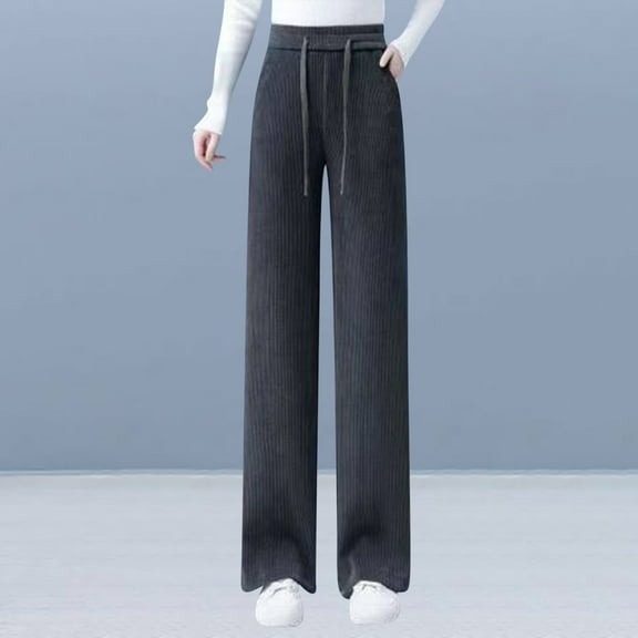 BLCHUNen Fleece Sweatpants for Women Drawstring Elastic Waist Straight Leg Casual Thickened Warm Winter Trousers with Pockets