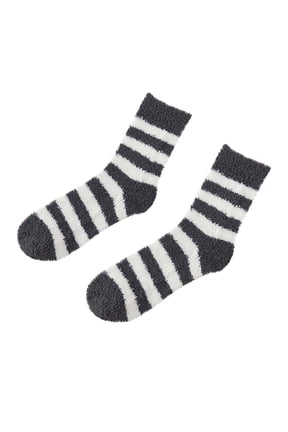 Fuzzy Socks for Women Striped Thick Warm Socks Casual Above Ankle Comfortable Home Sleep Socks,Onesize,Dark Gray