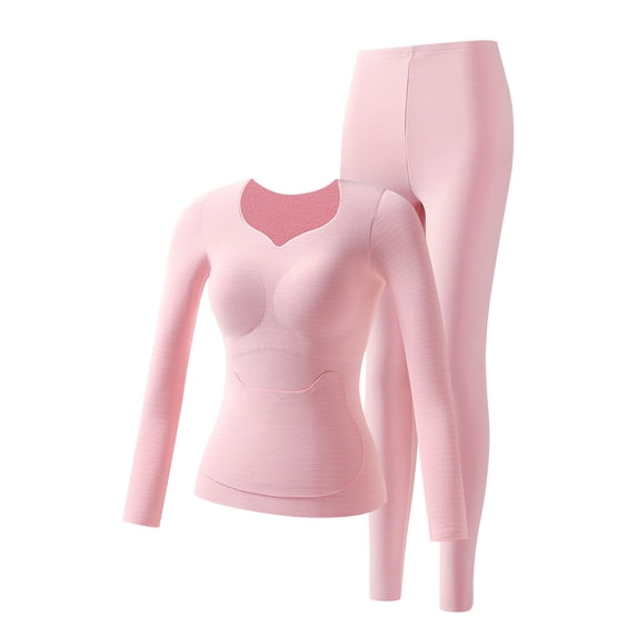 BLCHUNen Girls Clothes Loungewear V Neck Long Sleeve Casual Tops Matching High Waisted Pants Skinny Thermal Underwear Set,12-14 Years,Pink