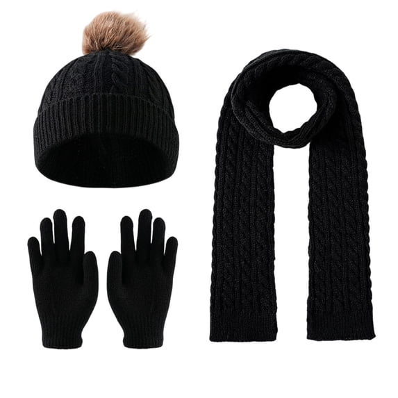 BLCHUNen Girls Hats Scarf Gloves Sets Solid Color Knitted Hats Full Finger Gloves Kids Fall Winter Warm Hats Outfits,Black