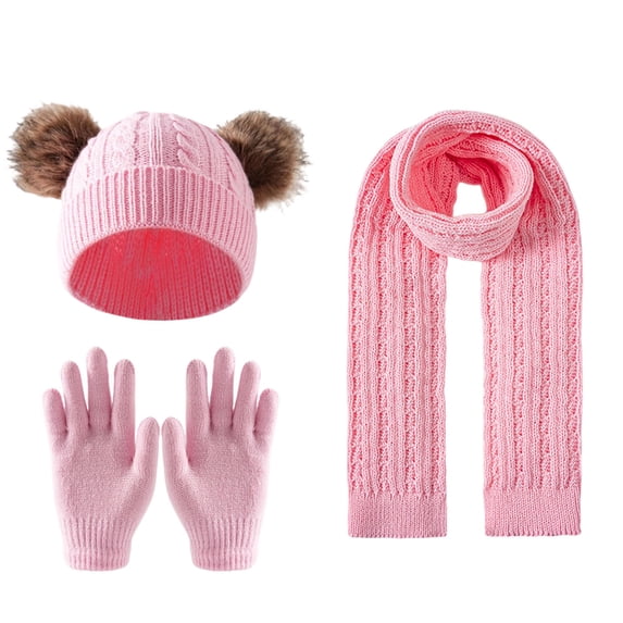 BLCHUNen Girls Hats Scarf Gloves Sets Solid Color Knitted Hats Full Finger Gloves Kids Fall Winter Warm Hats Outfits,Pink1