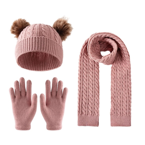 BLCHUNen Girls Hats Scarf Gloves Sets Solid Color Knitted Hats Full Finger Gloves Kids Fall Winter Warm Hats Outfits,Watermelon Red1