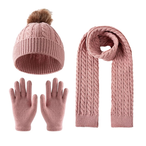 BLCHUNen Girls Hats Scarf Gloves Sets Solid Color Knitted Hats Full Finger Gloves Kids Fall Winter Warm Hats Outfits,Watermelon Red