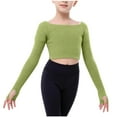 thumbnail image 1 of BLCHUNen Girls Long Sleeve Tops for 5-16 Years Ribbed Knit Cropped Crew Neck Pullover Sports Dance Fall Tops with Thumb Holes, 1 of 8