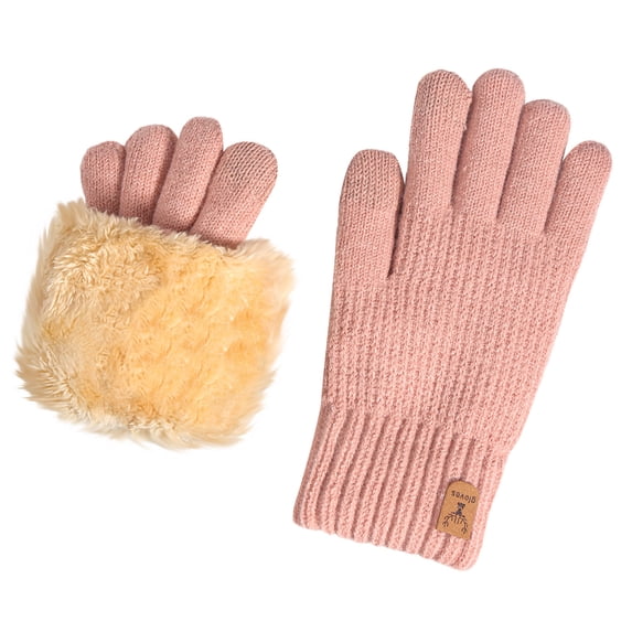 BLCHUNen Gloves for Women Full Finger Warm Fleece Lined Winter Gloves Casual Daily Wear Thickened Gloves with Short Cuff,Onesize,Pink