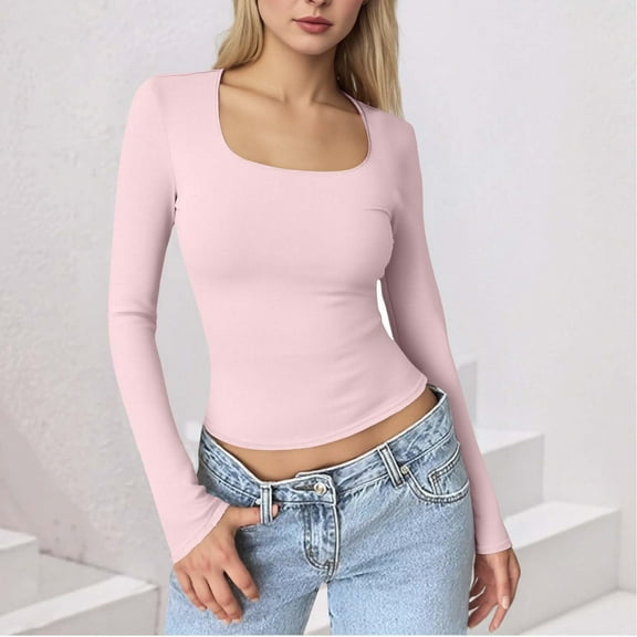 BLCHUNen Going Out Tops for Women Long Sleeve Slim Fitted Cropped Pullover Breathable Casual Workout Blouses