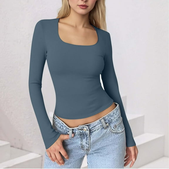 BLCHUNen Going Out Tops for Women Long Sleeve Slim Fitted Cropped Pullover Breathable Casual Workout Blouses