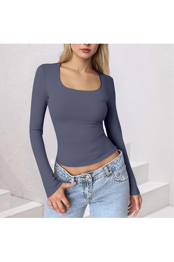 Going Out Tops for Women Long Sleeve Slim Fitted Cropped Pullover Breathable Casual Workout Blouses