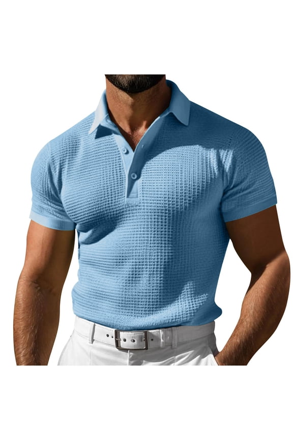 Golf Shirts for Men Short Sleeve Slim Fitted Button Turndown Collar Pullover Breathable Sports Workout Tops
