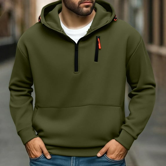 BLCHUNen Hoodies for Men Pullover Drawstring 1/4 Zip Sweatshirts with Pocket Casual Long Sleeve Workout Sports Fall Tops
