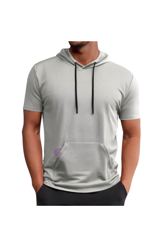 Hoodies for Men Short Sleeve Drawstring Loose Fitting Summer Vacation Casual Pocket Tops Sweatshirts