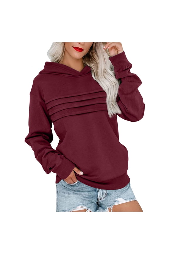 Womens Sweatshirts Hooded Pullover Chest Pleated Casual Workout Gym Running Sports Long Sleeve Fall Tops