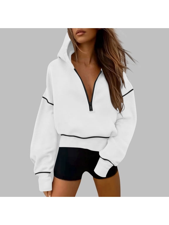 Hoodies for Women Casual Pullover Half Zip up Sweatshirts Long Sleeve Fall Workout Gym Sports Athletic Tops